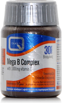 Quest Mega B Complex with 1000mg Vitamin C Vitamin für Energie, Unterstützung des Immunsystems, die Haare, die Haut & die Nägel 1000mg 30 Registerkarten