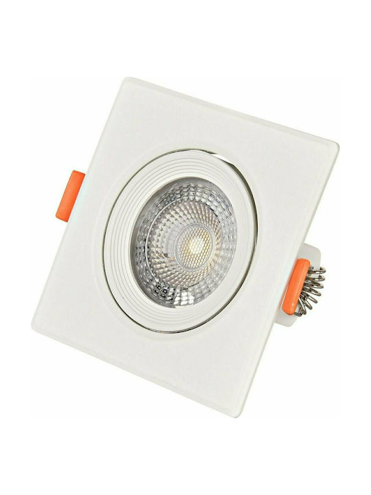 Avide ALDLS38NW-S-5W Square Metallic Recessed Spot with Integrated LED and Natural White Light White 9x9cm. 1pcs