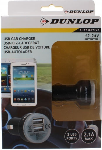 Dunlop Car Charger 2.1A with Ports: 2xUSB Black Color