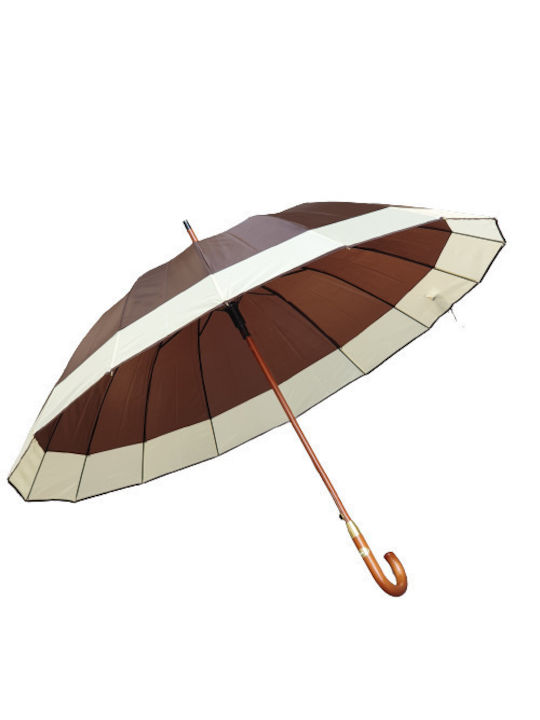 Umbrelă de ploaie automată cu mâner din lemn, 16 spițe Φ110Χ94 cm, culoare maro