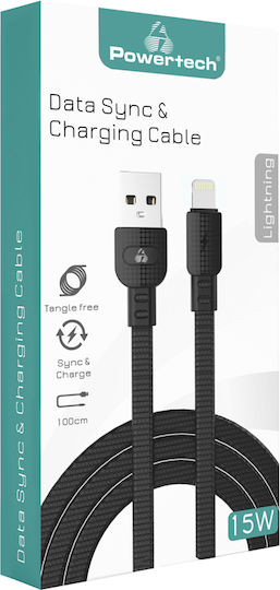 Powertech Armor Braided / Flat USB to Lightning Cable Μαύρο 1m (PTR-0099)