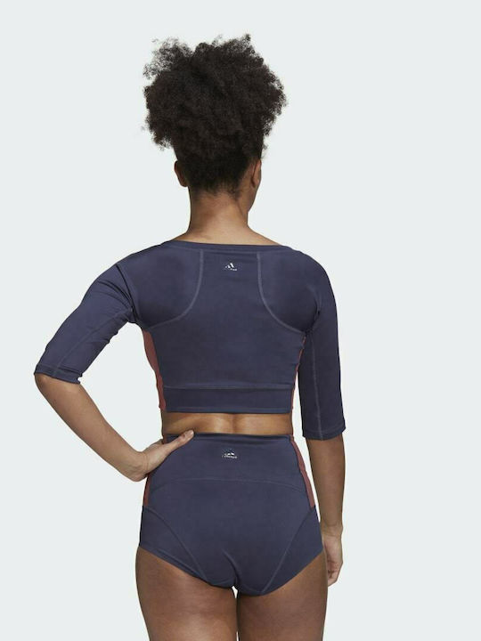 Adidas Yoga For Elements Damen Sportlich Baumwolle Bluse 3/4 Ärmel mit Reißverschluss Shadow Navy / Burgundy
