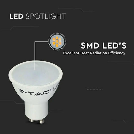 V-TAC VT-1975 Λάμπα LED 4.5W 80mm για Ντουί GU10 Θερμό Λευκό 400lm