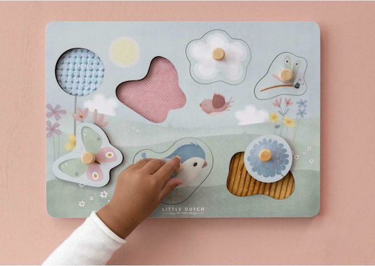 Wooden Kids Peg Puzzle Flowers & Butterflies for 1+ Years 6pcs Little Dutch