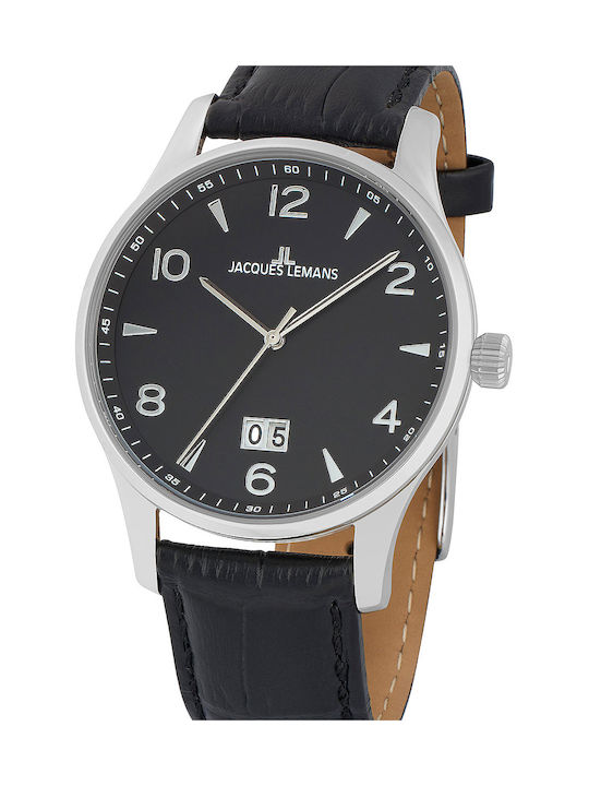 Jacques Lemans London Watch Battery with Black Leather Strap