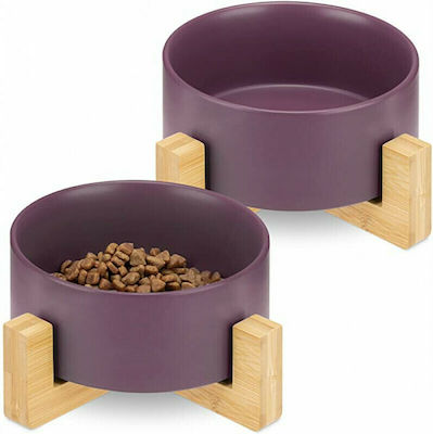 Navaris Ceramic Bowls Dog Food & Water Purple with Base 850ml 48350.55