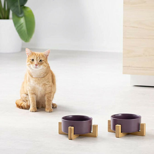 Navaris Ceramic Bowl Food & Water for Dog & Cat with Base 850ml 16cm in Purple Color 2pcs