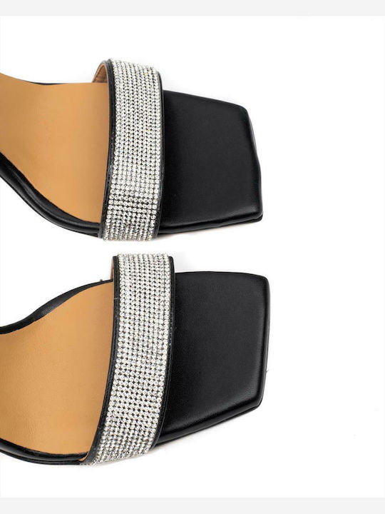 Leder Sandalen mit Strass Schwarz
