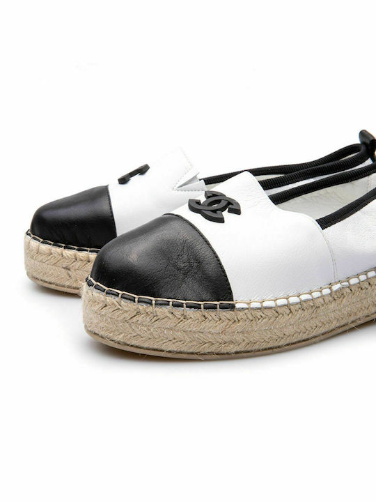 Lederne Damen Espadrilles Λευκό/Μαύρο