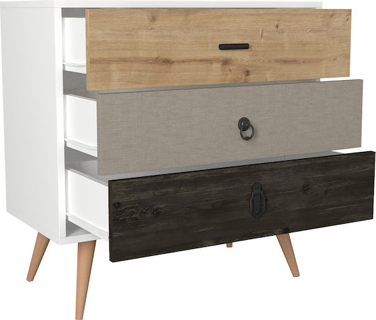 Wooden Bedroom Chest of Drawers Kimolos with 3 Drawers White 80x40x79cm
