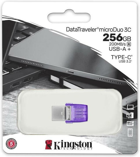 Kingston DataTraveler MicroDuo 3C 256GB USB 3.2 Stick with connection USB-A & USB-C Purple