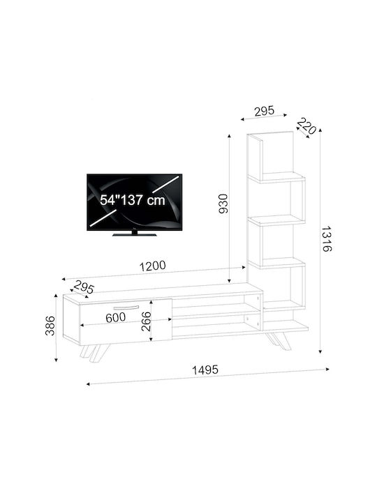 Wohnzimmer TV-Einheit Ceren White / Natural L149.5xB29.5xH131.6cm