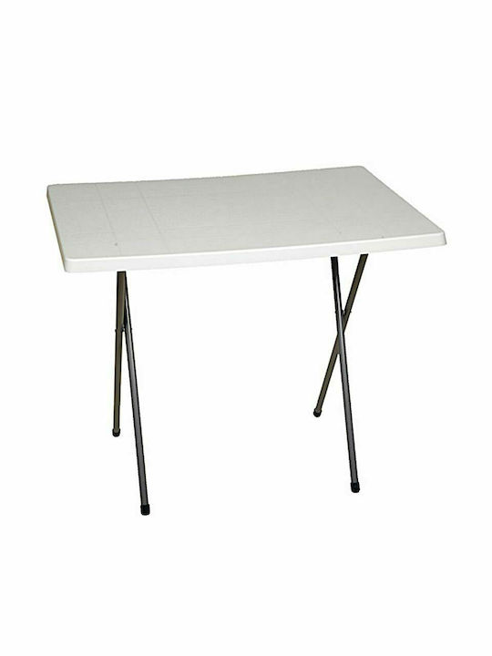 940 Outdoor Foldable Table for Small Spaces with Plastic Surface and Metal Frame White 60x80x68cm