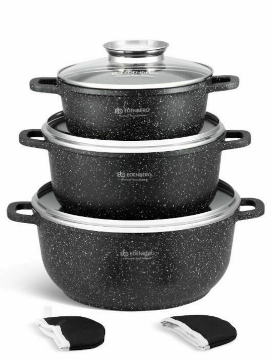 Edenberg Pots Set of Aluminum with Stone Coating Black 6pcs