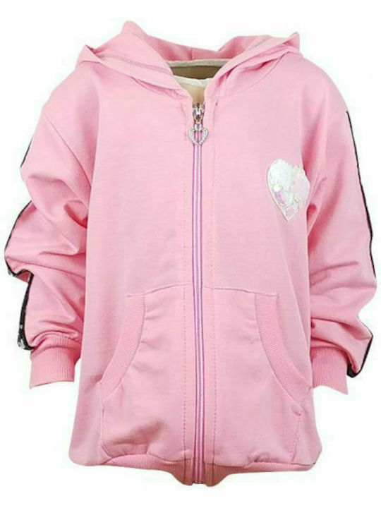 Nek Kids Wear Girls Cotton Hooded Sweatshirt 'Love' with Zipper Pink