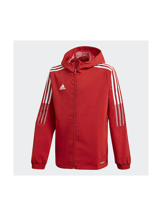 adidas Kids Sports Jacket Short Windproof with Hood Red Tiro21