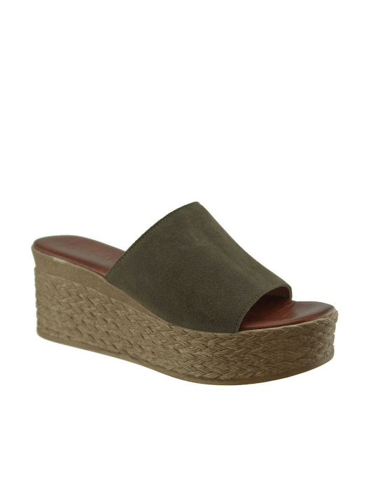 Milanos Women's Mules Leather 402 Olive Suede