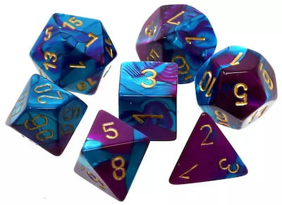 Chessex Würfel Gemini Polyedrisches 7-Würfel-Set Blau-Lila mit Gold 26428