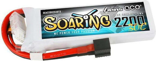 Gens Ace Soaring Battery 7.4V Li-Po for RC Vehicle 2200mAh 30C 2S1P Pack with EC3/XT60/T-plug