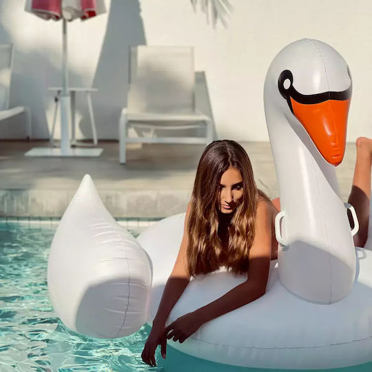 Sunnylife Παιδικό Φουσκωτό Ride On Θαλάσσης Κύκνος με Χειρολαβές Λευκό 160x135cm
