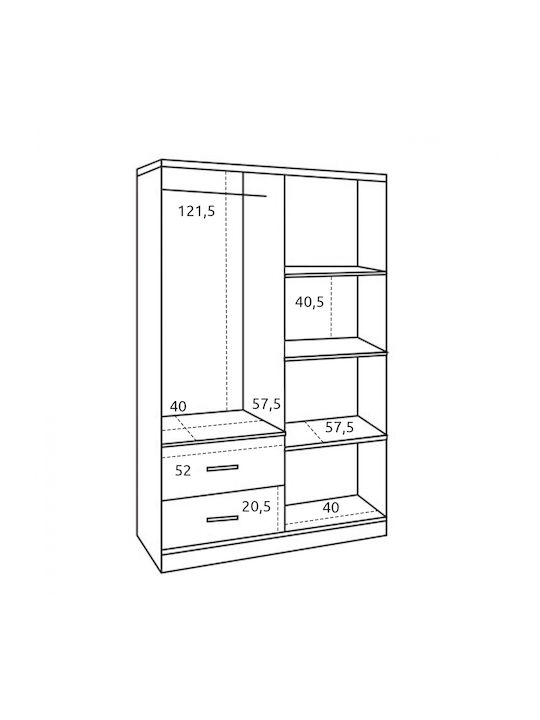 Four Door Wardrobe BRIANA Gray 120x42.5x180.5cm