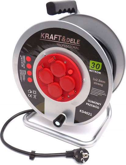 Kraft & Dele Cablu de prelungire 4 locuri cu cablu de 30m Diametru 3 x 2.5mm² Argintiu