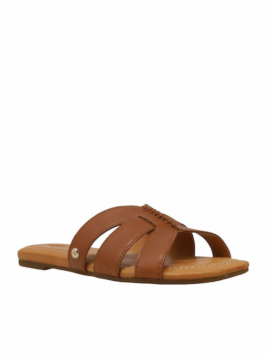1119750 Leather Women's Flat Sandals in Tabac Brown Color