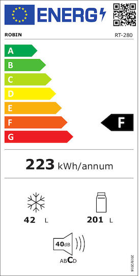 Robin Ψυγείο Δίπορτο 243lt Υ160xΠ54xΒ60εκ. Λευκό RT-280