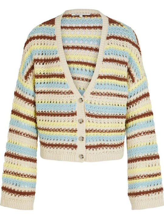 Κοντή Γυναικεία Πλεκτή Ζακέτα Blue Creme Brown Stripe