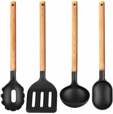 Smile Wooden Cooking Utensil Set Beige 4pcs