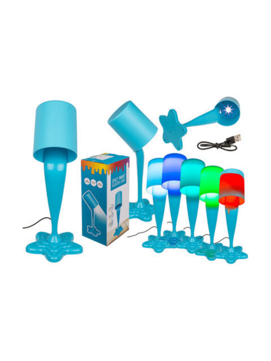 Out of the Blue Led Kids Table Lamp Spilt Paint with Colour Changing Blue 17x30cm