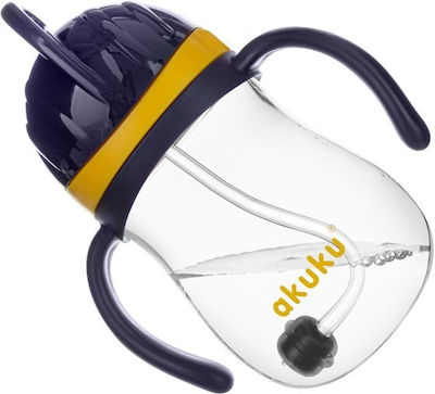 Akuku Toddler Plastic Cup with Handles and Straw 280ml Yellow