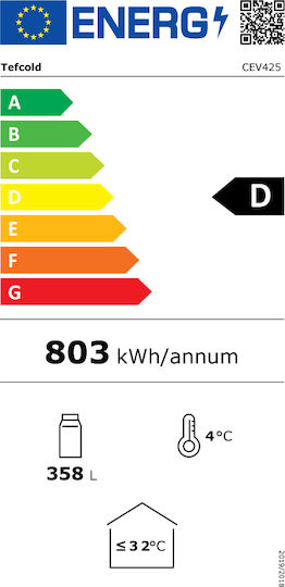 Tefcold Ψυγείο Αναψυκτικών 372lt Υ184xΠ59.5xΒ64cm