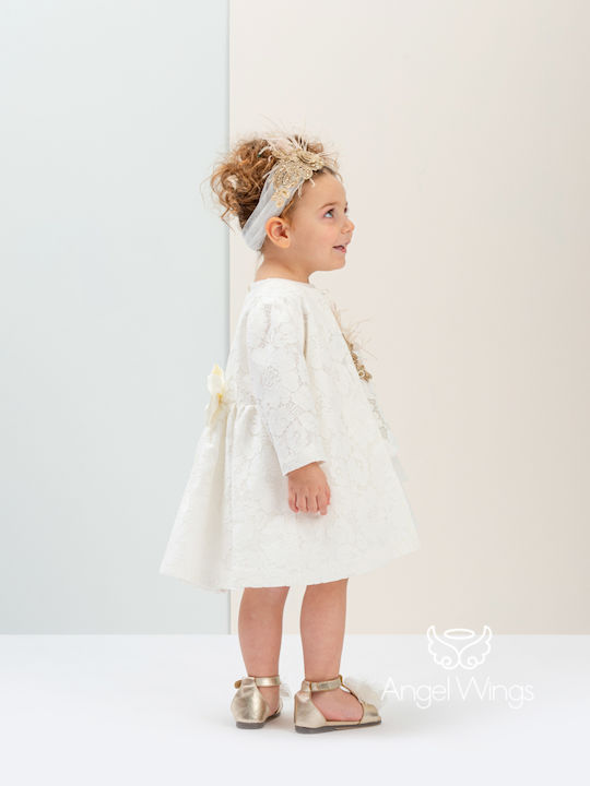 Angel Wings Alkistis Εκρού Βαπτιστικό Σετ Ρούχων με Φόρεμα & Αξεσουάρ Μαλλιών από Δαντέλα 2τμχ