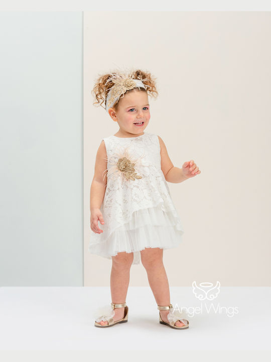 Angel Wings Alkistis Εκρού Βαπτιστικό Σετ Ρούχων με Φόρεμα & Αξεσουάρ Μαλλιών από Δαντέλα 2τμχ