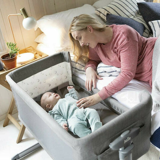Joie Roomie Glide Baby Cradle with Mattress Side Opening and Wheels Foggy Gray