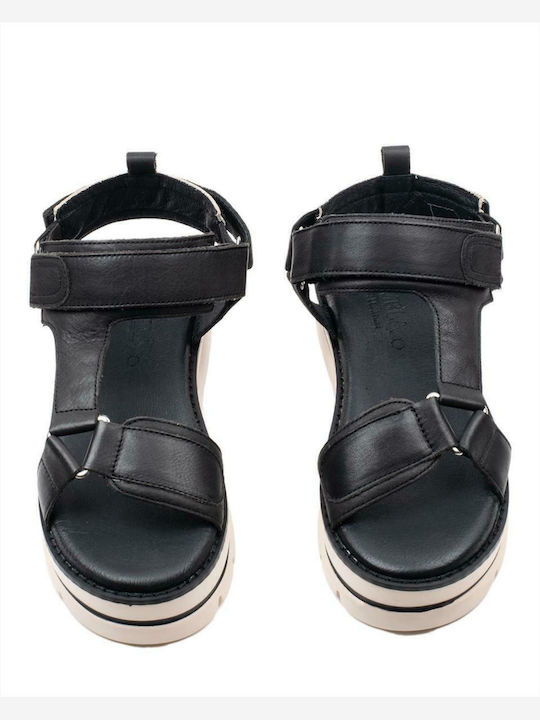 Leather Women's Flat Sandals Flatforms Black