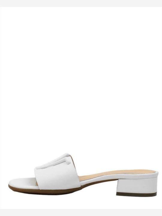 Sante Chunky Heel Leather Mules White