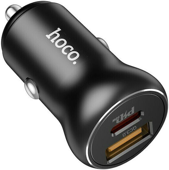 Hoco NZ5 Autoladegerät 30W 5A Schnellladen mit Anschlüssen: 1xUSB 1xType-C Schwarz Farbe