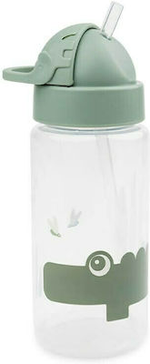 Done by Deer Kids Plastic Water Bottle with Straw Croco Green 350ml