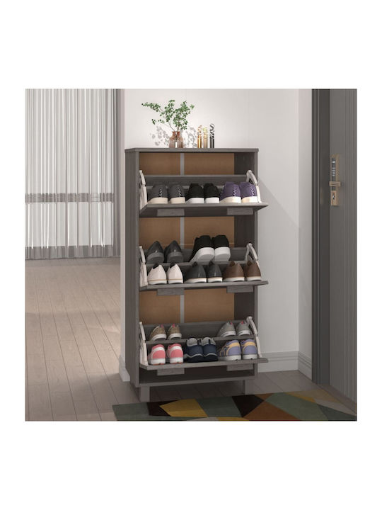 Wooden Shoe Organizer with 3 Shelves Gray 59.5x35x117cm