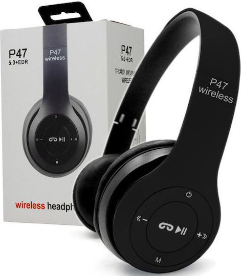P47 Wireless BT On Ear Headphones with 10 hours of Operation Black