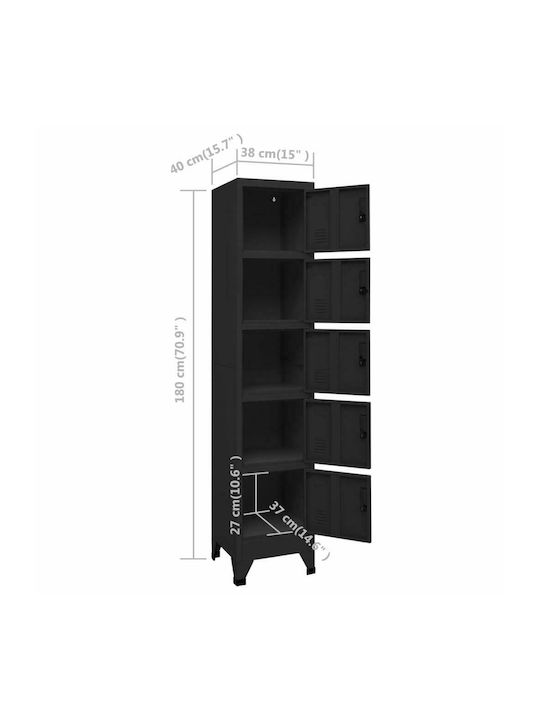 Locker Metal with 5 Cabinets Black 38x40x180cm