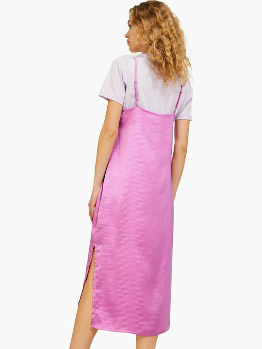 Καλοκαιρινό Midi Κομπινεζόν Φόρεμα Σατέν Pastel Lilac