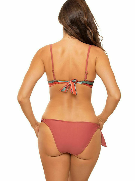 Marko Padded Bikini Set Bra & Slip Bottom with Laces with Detachable & Adjustable Straps Orange Striped