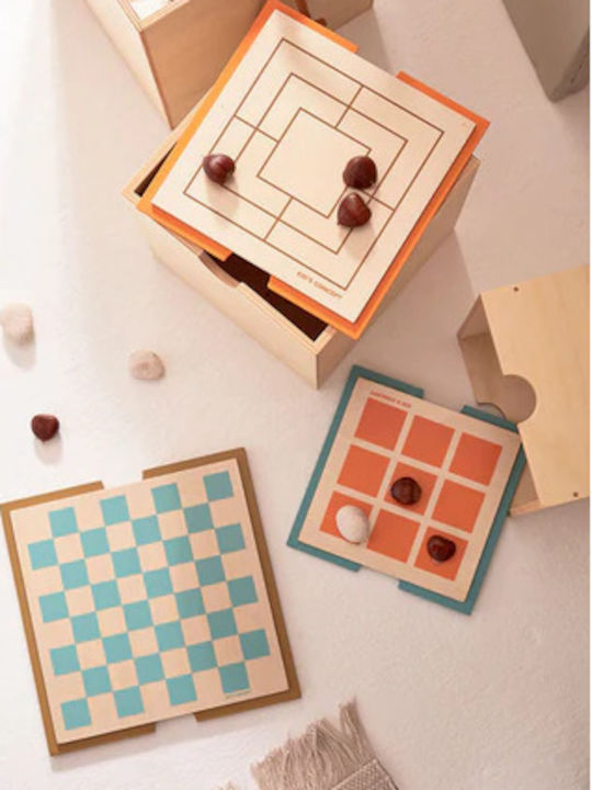 Kids Concept Παιδικό Κουτί Αποθήκευσης από Ξύλο με Επιτραπέζια Παιχνίδια Μπεζ 3τμχ