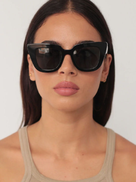 Oscar & Frank Fairfax Women's Sunglasses with Black Plastic Frame and Black Lens