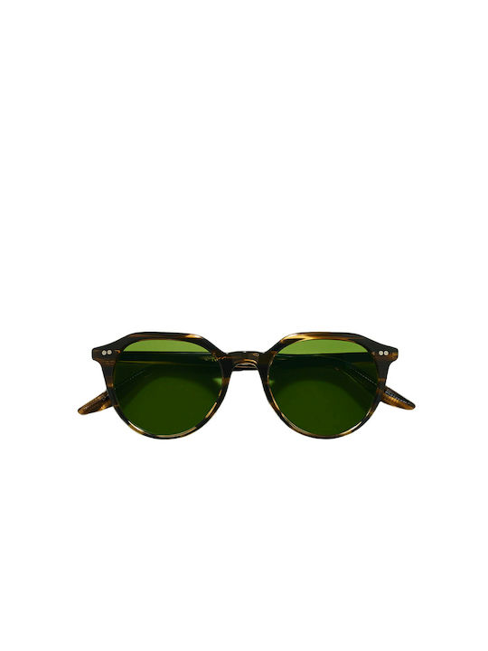 Moscot Kitzel Sunglasses with Brown Bamboo Plastic Frame and Green Lens