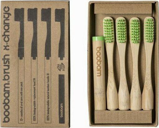 Boobam Brush X-Change Manual Toothbrush Medium Green b0129 4pcs