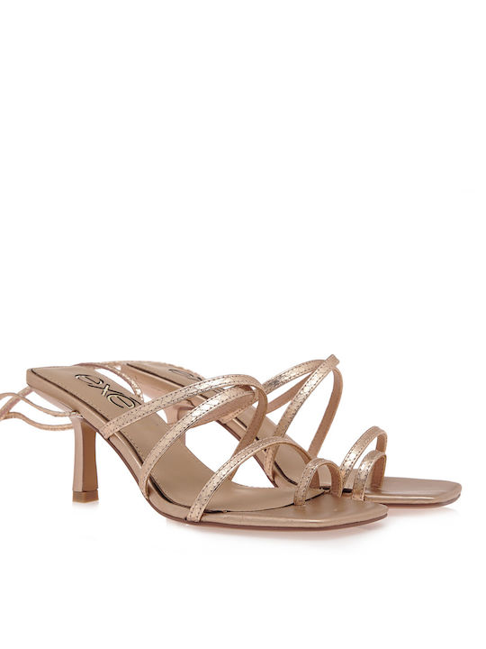 Exe Women's Sandals with Laces Rosegold with Thin High Heel